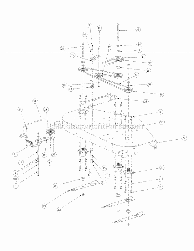 Fabricated Deck Spindle Assembly Diagram and Parts List for M60-KW 53BB5D8X750-25HP-OHV Cub Cadet Lawn Tractor